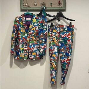 OppoSuits Blue Multi Super Mario Kids Matching Blazer & Pants Set